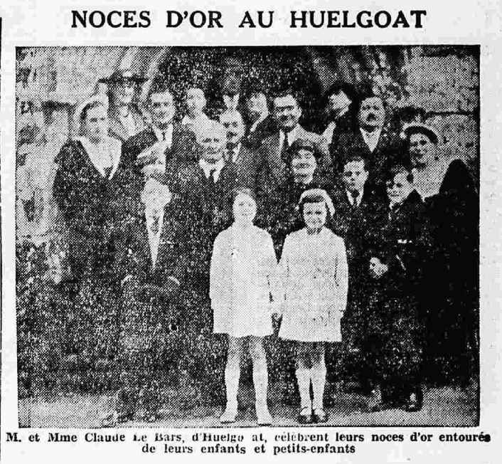 Huelgoat Noces d'Or Mr et Mme Claude Le Bars Le Petit Breton 11 octobre 1936
