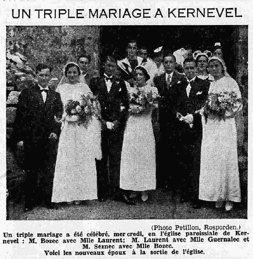 Kernevel Mariages Bozec Laurent Laurent Guernalec Seznec Bozec Le Petit Breton 25 octobre 1936