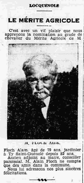 Locquénolé Floch Alain mérite agricole Le Petit Breton 11 octobre 1936