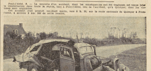 Quimper Pont-l'Abbé accident de voiture décès de Pierre Jolivet de Paris Le Télégramme 7 mai 1955