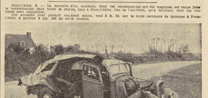 Quimper Pont-l'Abbé accident de voiture décès de Pierre Jolivet de Paris Le Télégramme 7 mai 1955