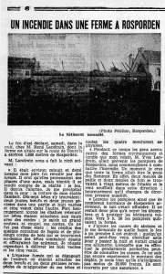 Rosporden Incendie dans la ferme de Landrain René Le Petit Breton 1 novembre 1936