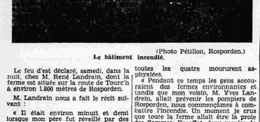 Rosporden Incendie dans la ferme de Landrain René Le Petit Breton 1 novembre 1936