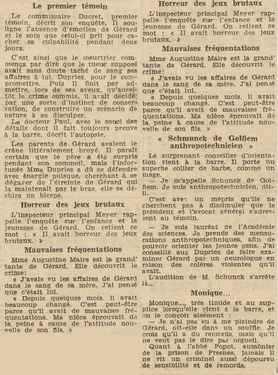 Assises de la Seine Le Procès de Dupriez Gérard 3 Le Télégramme 10 mai 1955