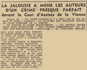 Assises de la Vienne accusés Johann et Marguerite Maslonska pour l'assassinat de l'acteur Ernst Kapusta Le Télégramme 24 mai 1955