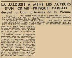 Assises de la Vienne accusés Johann et Marguerite Maslonska pour l'assassinat de l'acteur Ernst Kapusta Le Télégramme 24 mai 1955