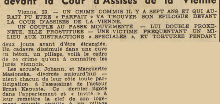 Assises de la Vienne accusés Johann et Marguerite Maslonska pour l'assassinat de l'acteur Ernst Kapusta Le Télégramme 24 mai 1955