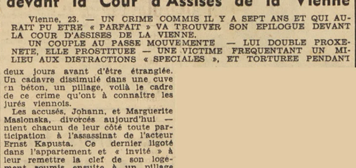 Assises de la Vienne accusés Johann et Marguerite Maslonska pour l'assassinat de l'acteur Ernst Kapusta Le Télégramme 24 mai 1955