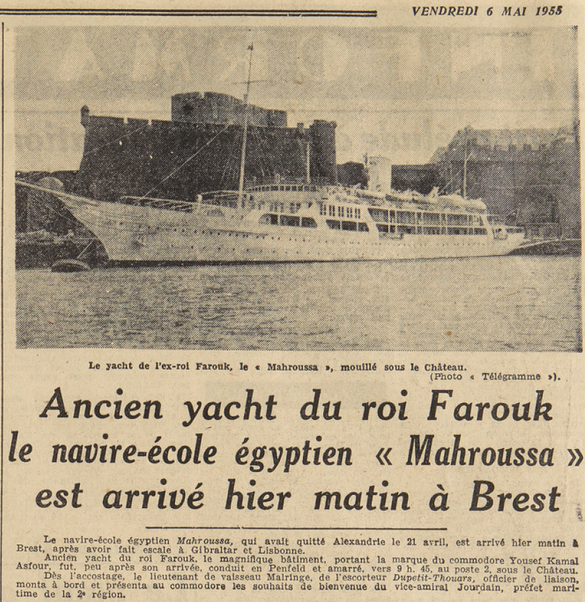 Brest Ancien yacht du roi Farouk le navire école égyptien Mahroussa Le Télégramme 6 mai 1955