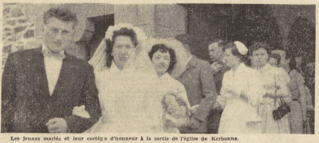 Brest Kerbonne Mariage Mahé Pierre avec Prigent Félicienne Le Télégramme de Brest 16 mai 1955