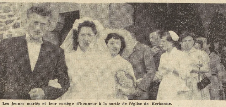 Brest Kerbonne Mariage Mahé Pierre avec Prigent Félicienne Le Télégramme de Brest 16 mai 1955