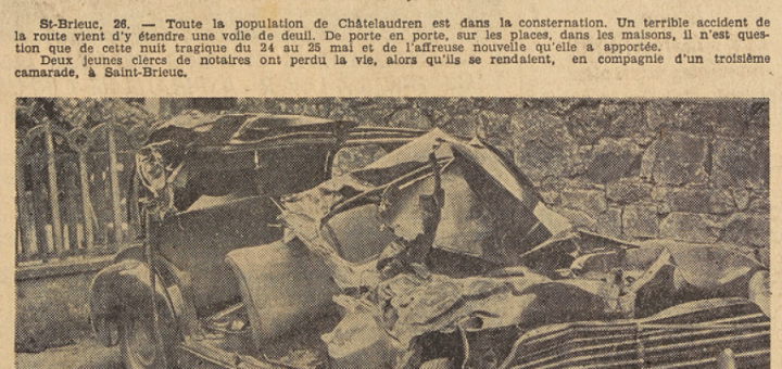 Châtelaudren accident de voiture Le Télégramme 27 mai 1955