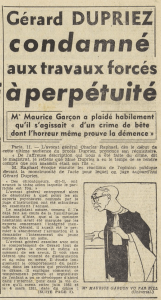 Gérard Dupriez condamné aux travaux forcés à perpétuité Le Télégramme 12 mai 1955