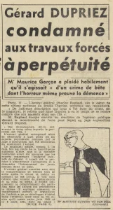 Gérard Dupriez condamné aux travaux forcés à perpétuité Le Télégramme 12 mai 1955