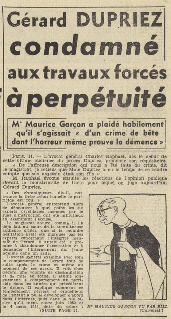 Gérard Dupriez condamné aux travaux forcés à perpétuité Le Télégramme 12 mai 1955