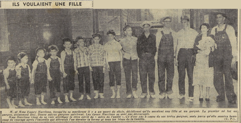 Ils voulaient une fille les époux Harrison eurent 13 garçons en 1955 Le Télégramme 6 mai 1955