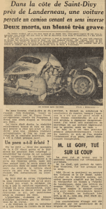 Landerneau une voiture percute un camion Le Télégramme 28 mai 1955