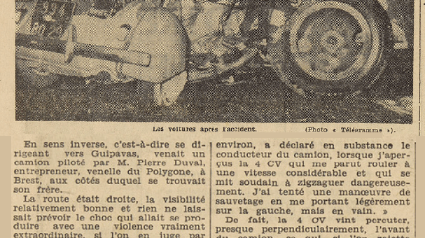Landerneau une voiture percute un camion Le Télégramme 28 mai 1955