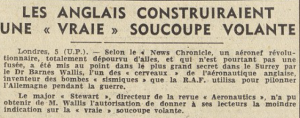 Les Anglais contruiraient une vrai soucoupe volante Le Télégramme 6 mai 1955