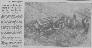 Limoges une auto chute de 10 mètres L'Echo du Centre 2 mai 1950