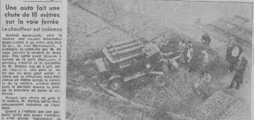 Limoges une auto chute de 10 mètres L'Echo du Centre 2 mai 1950