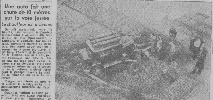 Limoges une auto chute de 10 mètres L'Echo du Centre 2 mai 1950
