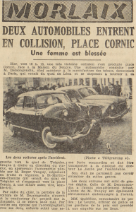 Morlaix Accident de voiture Tanguy Roger et Mr Denongondin Le télégramme 2 mai 1955