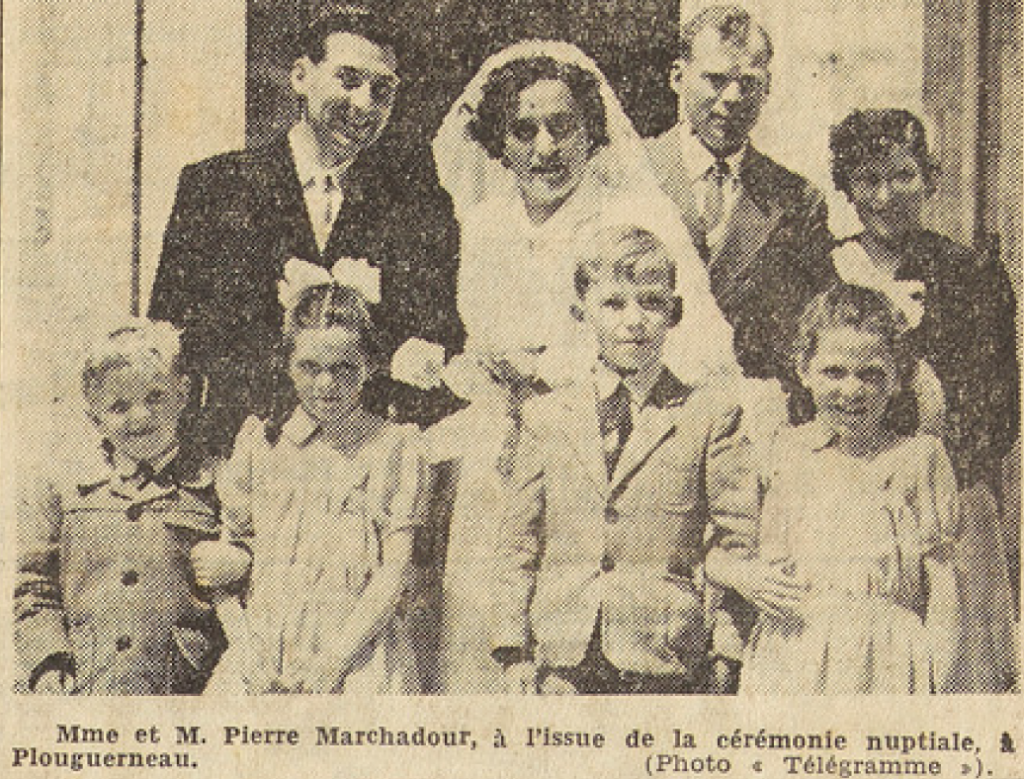 Plouguerneau Mariage Marchadour Pierre avec Senant Yvette Le Télégramme 25 mai 1955
