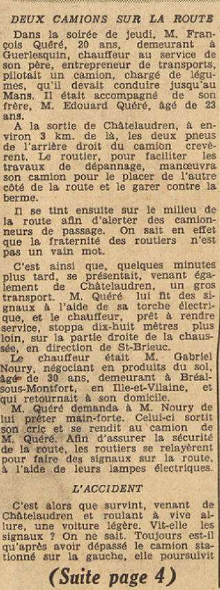 Saint Brieuc Châtelaudren accident de voiture 17 mai 1955