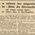 Des empreintes de la Bête du Gévaudan Le Télégramme 6 janvier 1954