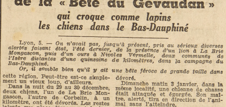 Des empreintes de la Bête du Gévaudan Le Télégramme 6 janvier 1954