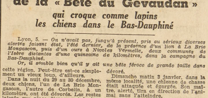 Des empreintes de la Bête du Gévaudan Le Télégramme 6 janvier 1954