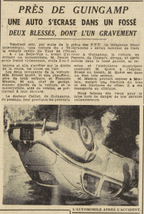 Guingamp 1953 accident de voiture Quéré Ernest 35 ans Masson François 44 ans Peereve Daniel motocycliste Le Télégramme 10 août 1953