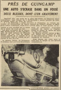Guingamp 1953 accident de voiture Quéré Ernest 35 ans Masson François 44 ans Peereve Daniel motocycliste Le Télégramme 10 août 1953