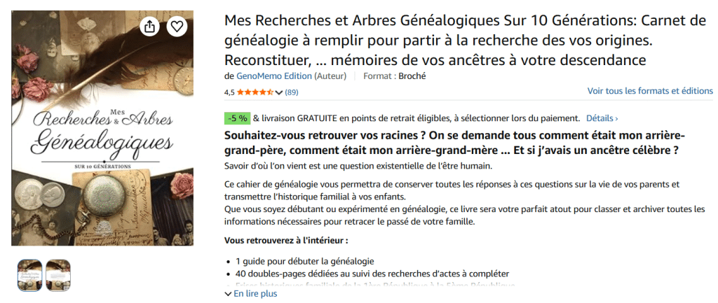 Mes recherches et arbres généalogiques sur 10 générations carnet à remplir