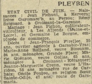 Pleyben état civil juin La Dépêche de Brest 4 juillet 1944